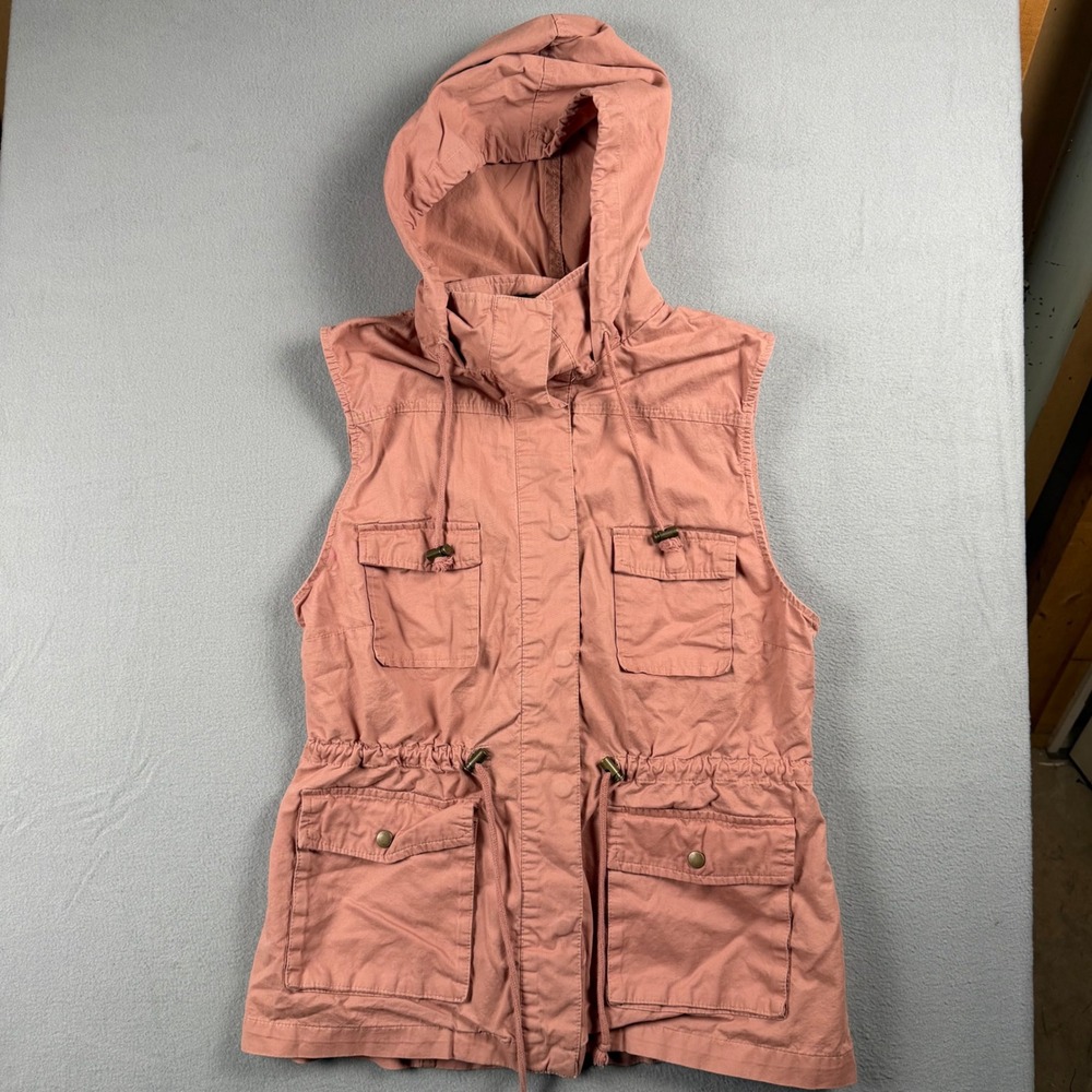 Love Tree Women XL Dusty Rose Pink Cotton Hooded Utility Vest Cinch Waist Hiking